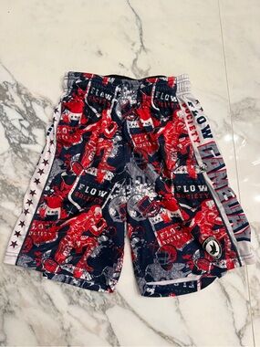 Flow Society Red & Navy Football Print Kids Athletic Shorts
